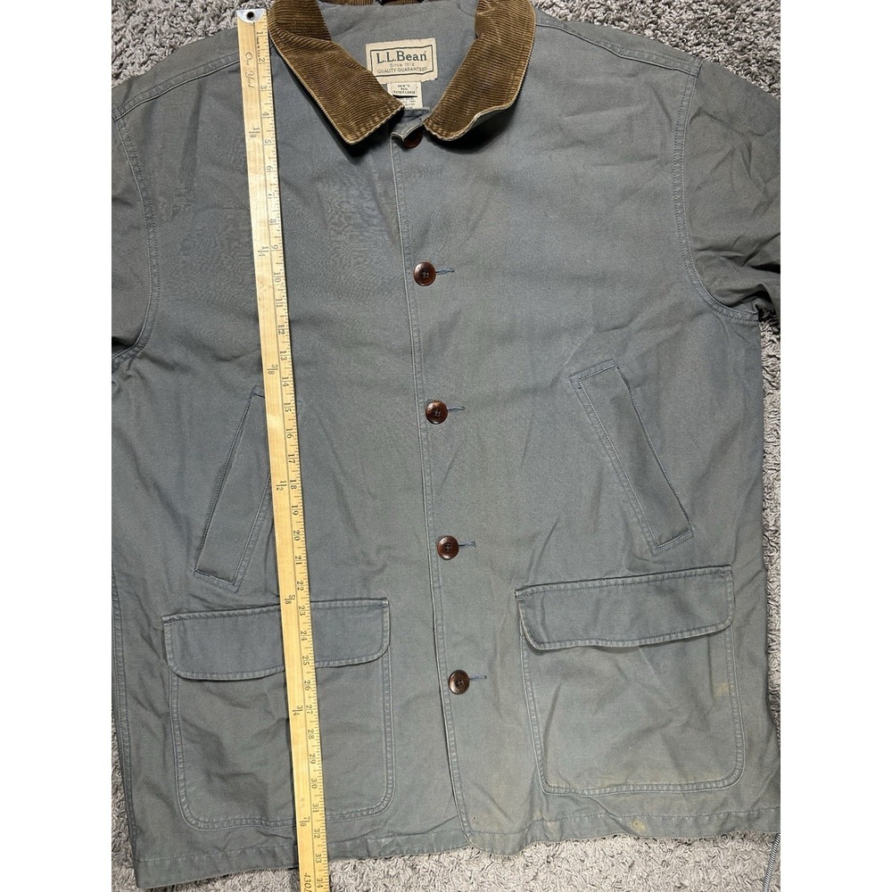 LL Bean Jacket Mens XL Green Canvas Barn Chore Coat Corduroy Cuffs Lined Faded - Picture 6 of 13
